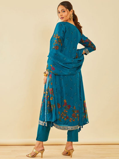 Dhiyona SO Women's Women Floral Printed Regular Zardozi Kurta with Trousers & With Dupatta