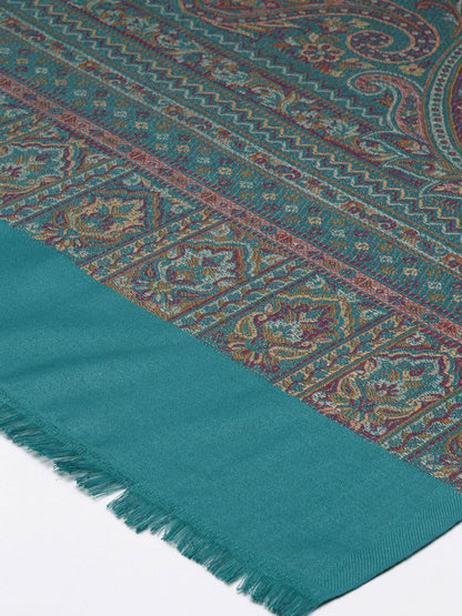 Dhiyona PA Women Teal Woven Design Wool Jamawar Shawl