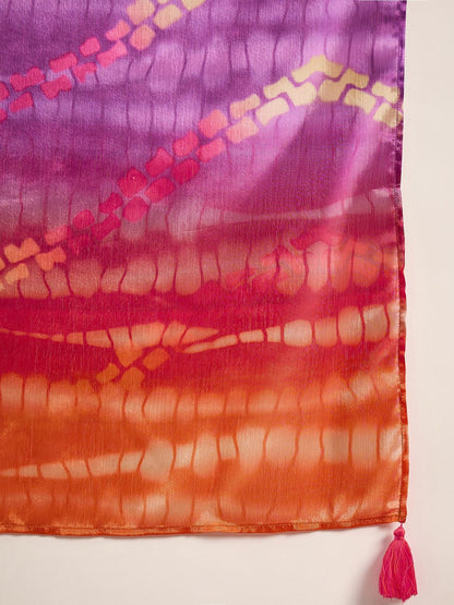 Dhiyona SN Women's Purple Floral Embroidered Mirror Work A-Line Kurta With Trouser And Dupatta