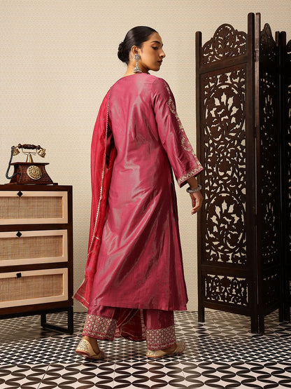 Dhiyona PD Women Floral Yoke Design Thread Work Jashn Kurta with Trousers & Dupatta