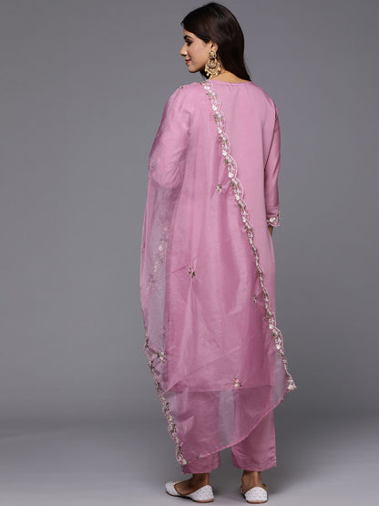 Women Floral Embroidered Regular Sequinned Kurta with Trousers & Dupatta