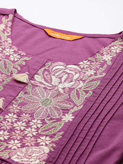 Dhiyona IE Floral Embroidered Pure Cotton Kurta with Trousers