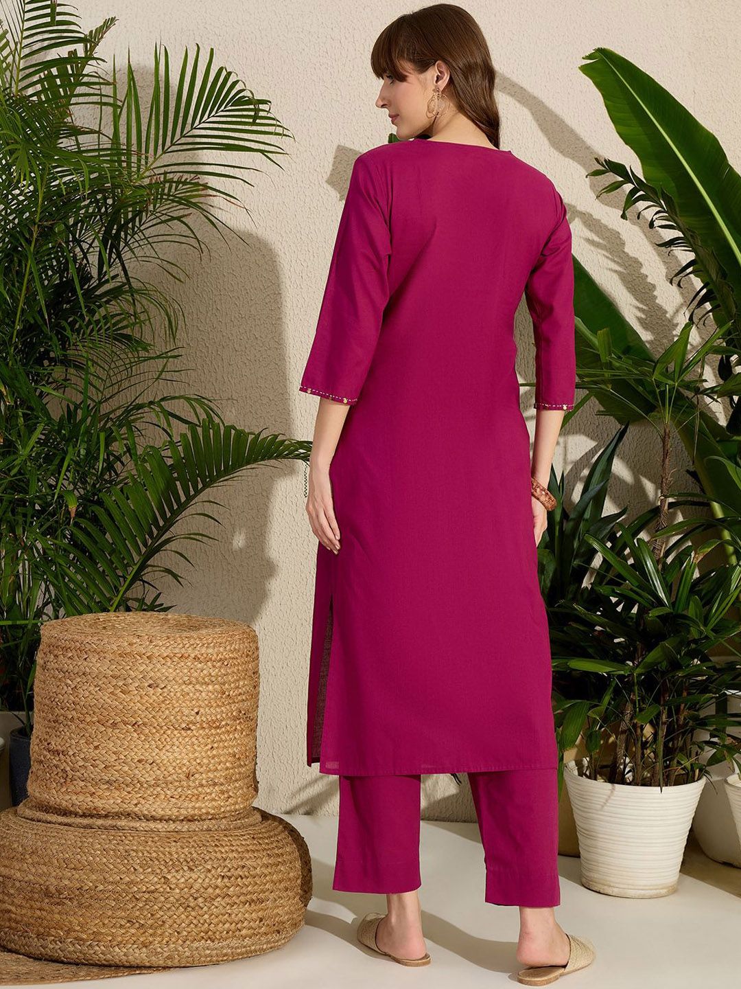 Dhiyona IE Women's Women Embroidered Regular Pure Cotton Kurta with Trousers