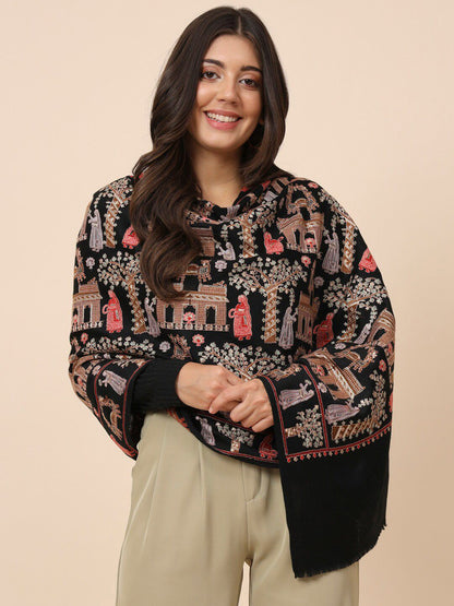 Dhiyona PA Ethnic Motifs Embroidered Pure Wool Shawl
