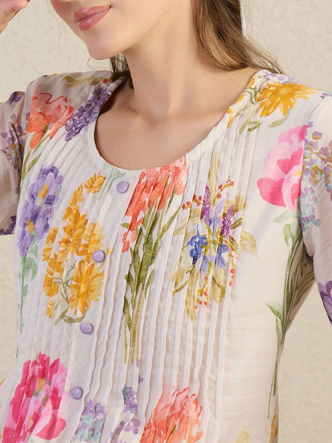 Dhiyona IE Printed Pure Cotton Round Neck Top With Trousers Co-Ords