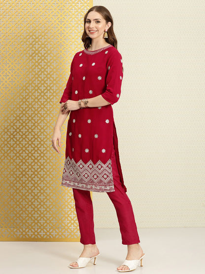Dhiyona PD Women Women Jashn Ethic Motifs Sequined Zari Work Kurta & Trousers With Dupatta