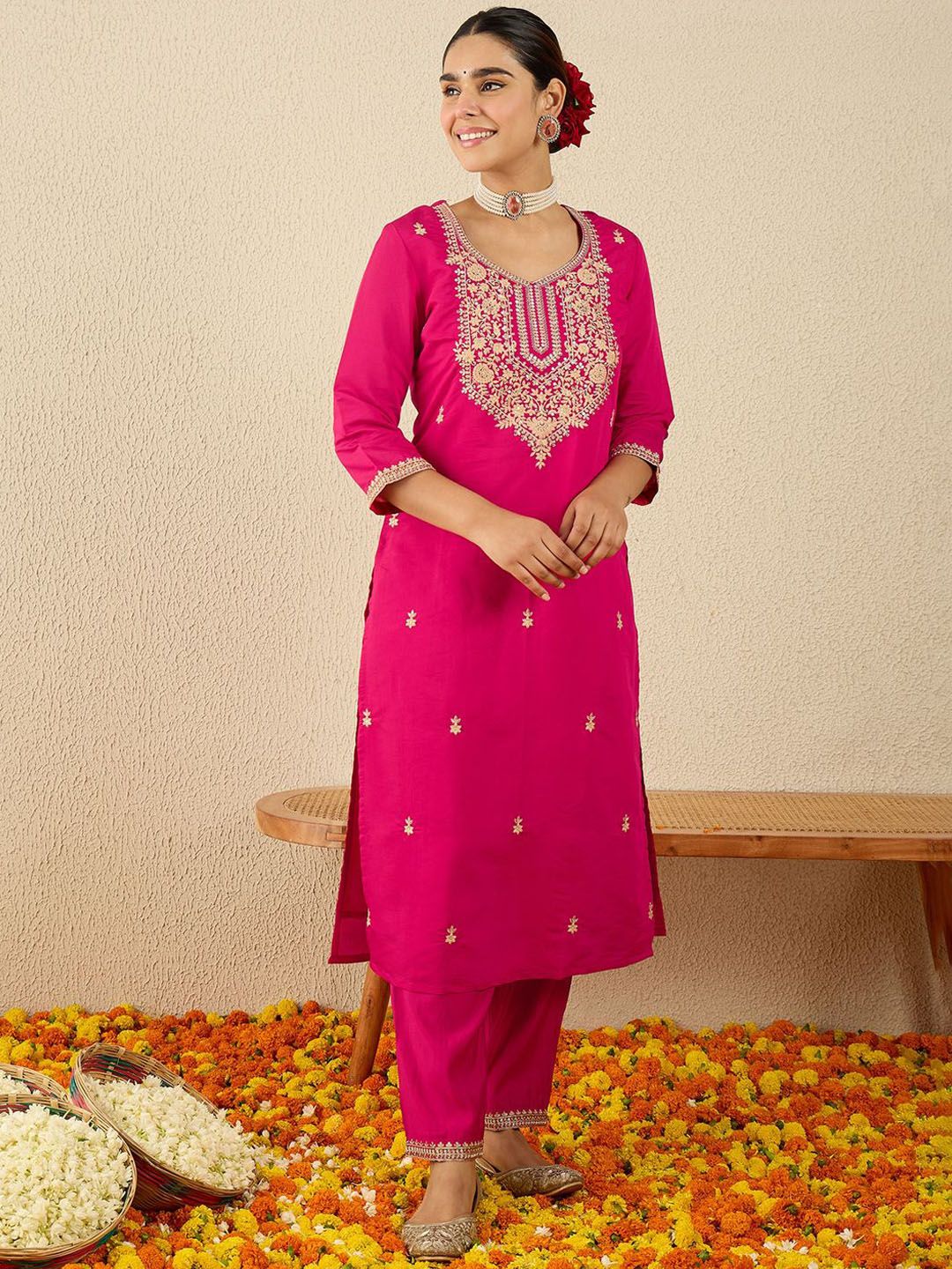 Women Ethnic Motifs Embroidered Sequinned Kurta with Trousers & Dupatta