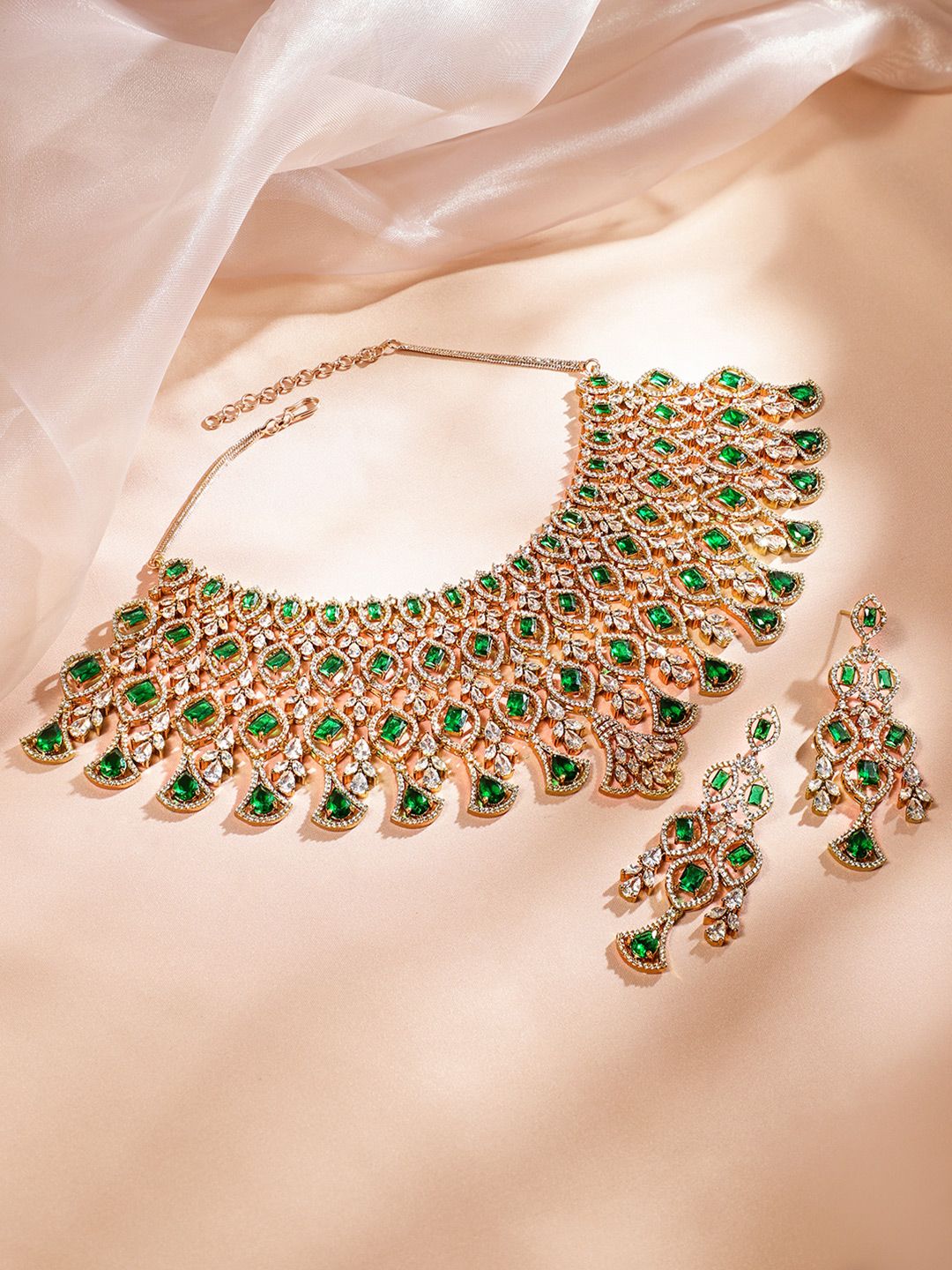 Dhiyona RJ Women's 24K Gold Plated Emerald & Cubic Zirconia Studded Jewelry Set