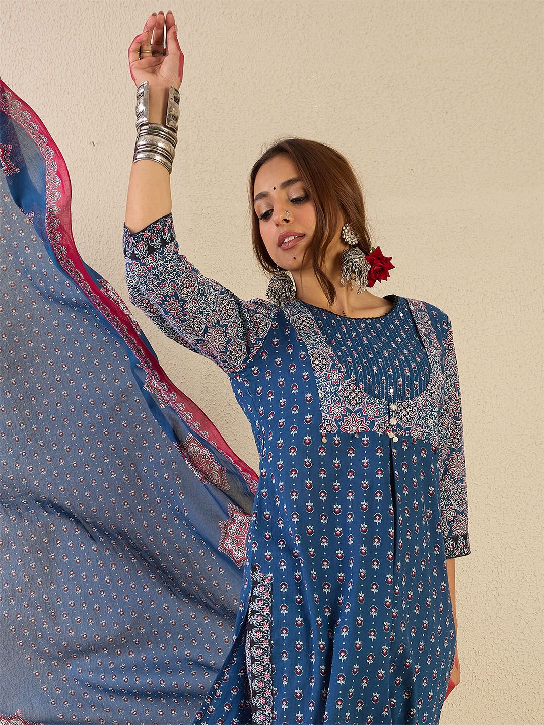Women Ethnic Motifs Printed Regular Pure Cotton Kurta Set With Dupatta