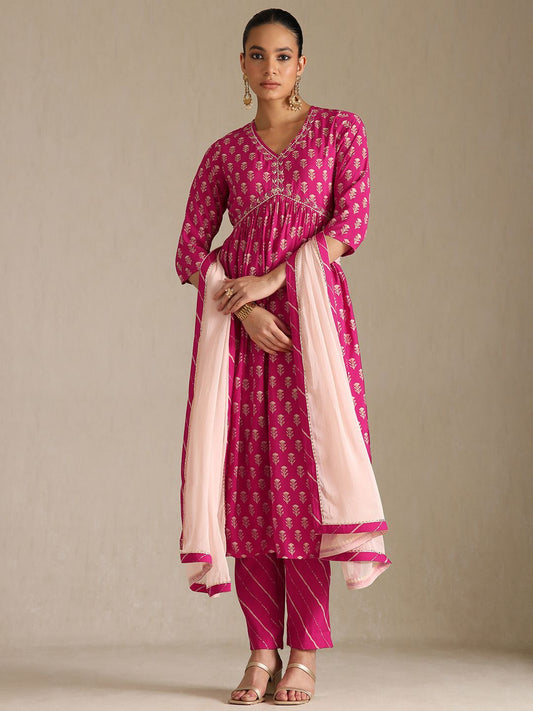Dhiyona SO Women's Women Floral Printed Zardozi Kurta Set With Dupatta