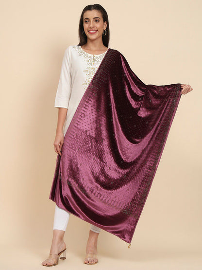 Dhiyona PA Embellished Beads & Stones Velvet Shawl