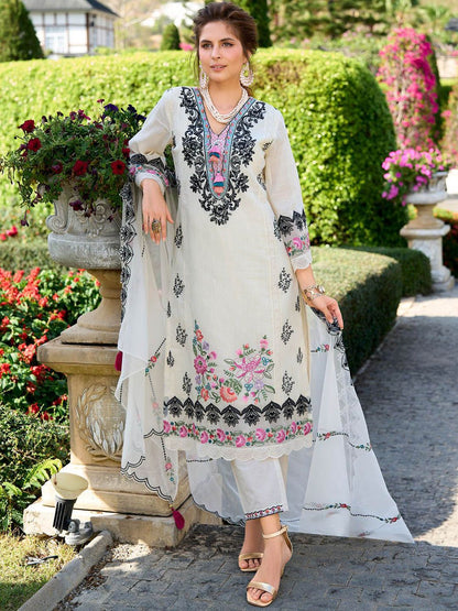 Ethnic Motifs Embroidered Pure Cotton Kurta with Trousers & Dupatta