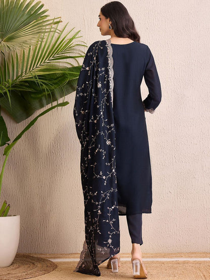 Dhiyona IE Women Ethnic Motifs Embroidered Regular Sequinned Kurta with Trousers & With Dupatta
