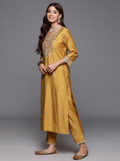 Dhiyona IE Floral Embroidered Sequinned Liva Kurta with Trousers & Dupatta