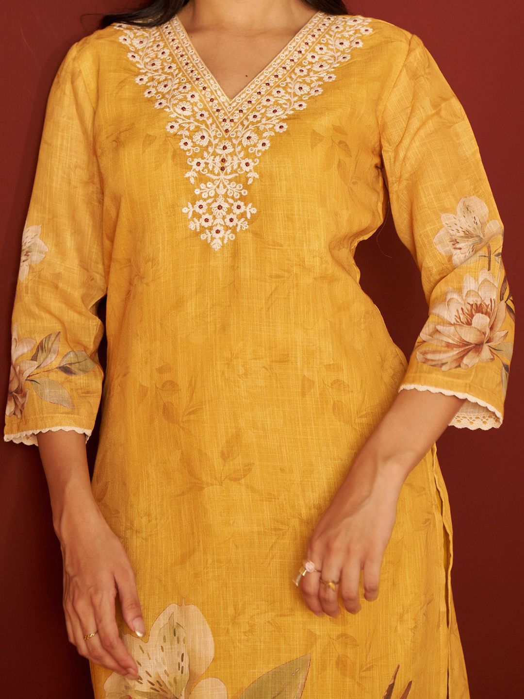 Women Floral Embroidered Cotton Kurta with Trousers & Dupatta
