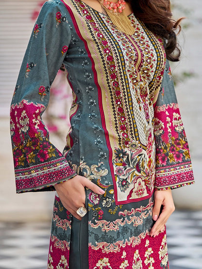Dhiyona VA Women's Printed Regular Beads and Stones Kurta with Trousers & With Dupatta