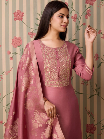 Dhiyona OD  Floral Yoke Design Regular Mirror Work Kurta & Trousers & Dupatta