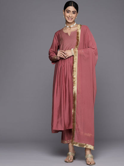 Dhiyona VA Women's Floral Embroidered Empire Sequinned Kurta With Trousers & Dupatta