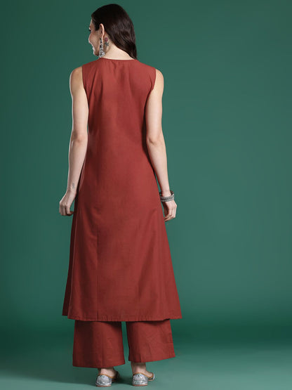 Ethnic Motifs Embroidered Pure Cotton Kurta with Palazzos