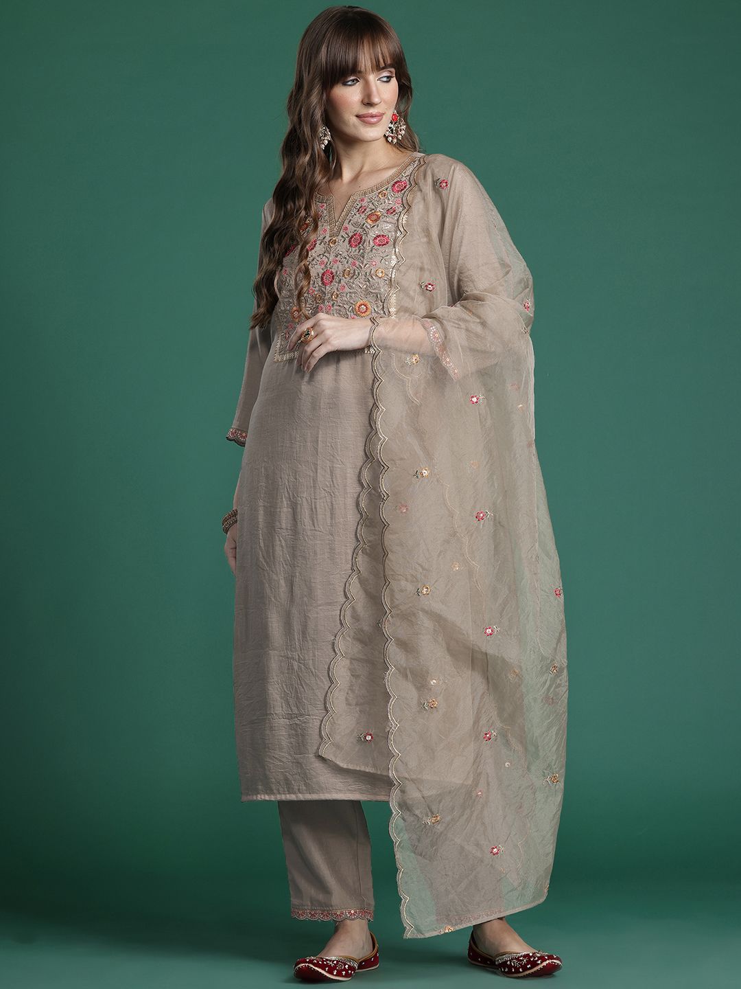 Ethnic Motifs Embroidered Kurta with Trousers & Dupatta
