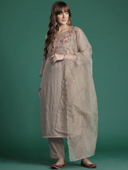 Ethnic Motifs Embroidered Kurta with Trousers & Dupatta