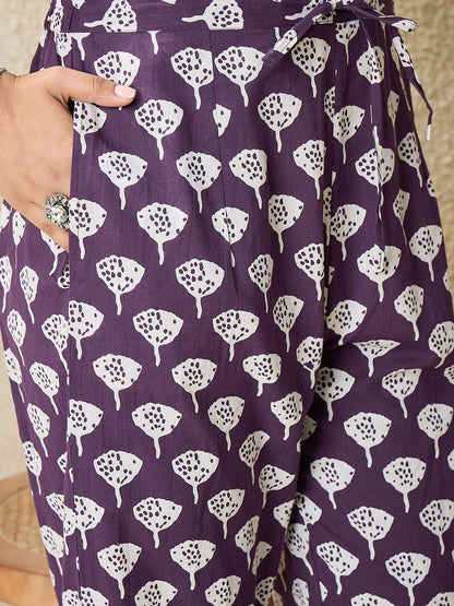 Dhiyona IE Floral Printed V-Neck Pure Cotton Straight Kurta With Trousers And Dupatta