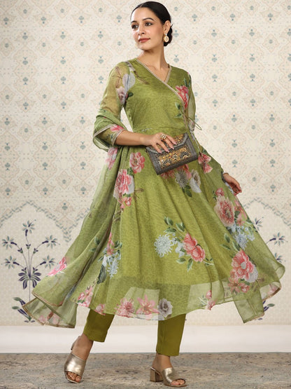 Dhiyona OD  Floral Printed Angrakha Kurta With Trousers & Dupatta