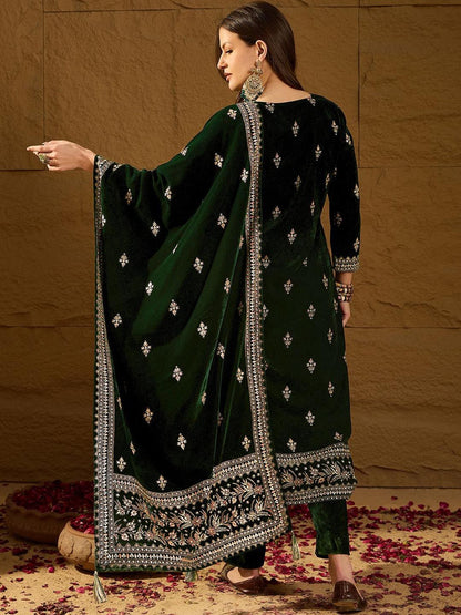 Dhiyona PD Women Floral Embroidered Straight Kurta With Trouser And Dupatta