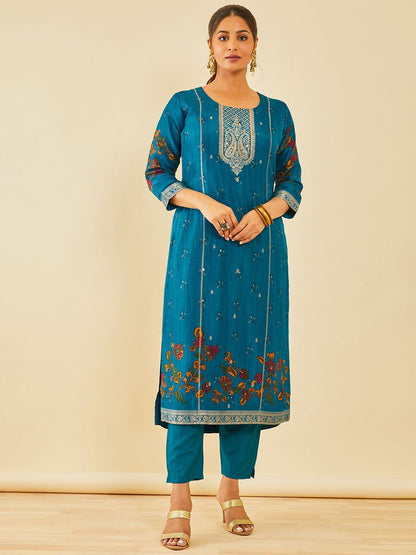 Dhiyona SO Women's Women Floral Printed Regular Zardozi Kurta with Trousers & With Dupatta
