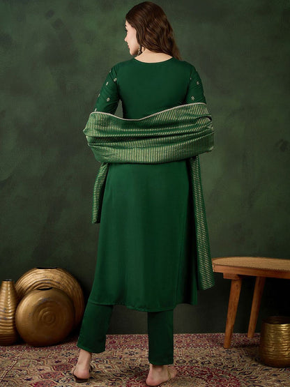 Dhiyona SN Women's Green Floral Embroidered Regular Anarkali Kurta With Trouser With Dupatta