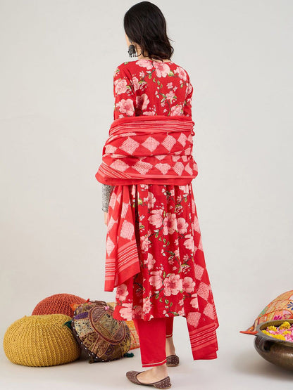 Dhiyona IE Floral Printed Empire Gotta Patti Pure Cotton Kurta & Trousers & Dupatta
