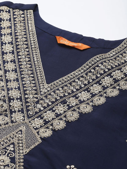 Ethnic Motifs Embroidered Zari Kurta With Trousers & Dupatta