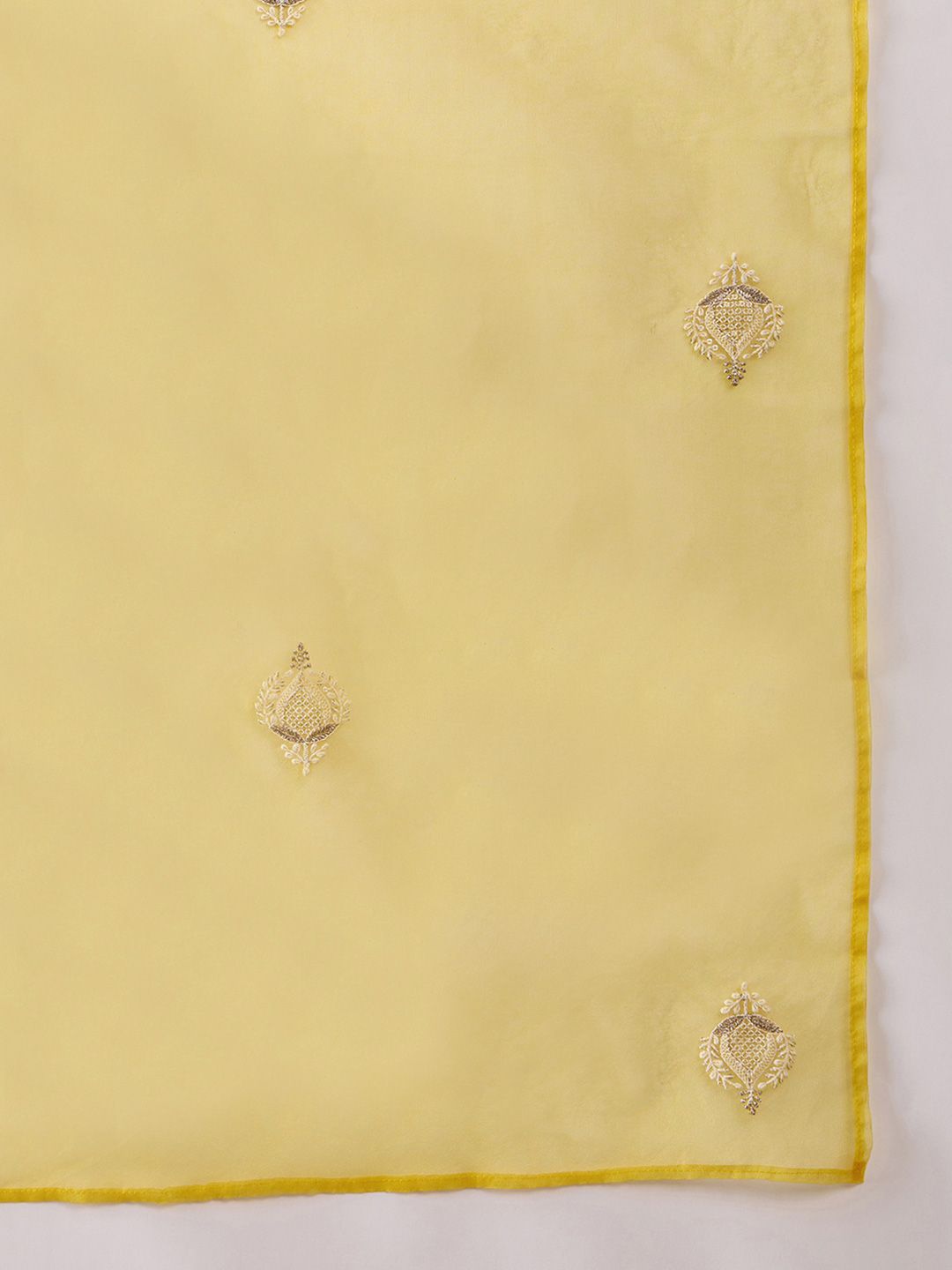 Dhiyona SN Women's Yellow Floral Embroidered Sequined Straight Kurta With Trousers & Dupatta