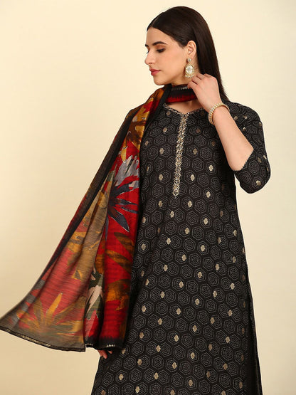 Dhiyona SO Women's Geometric Printed Beads and Stones Kurta with Palazzos & With Dupatta