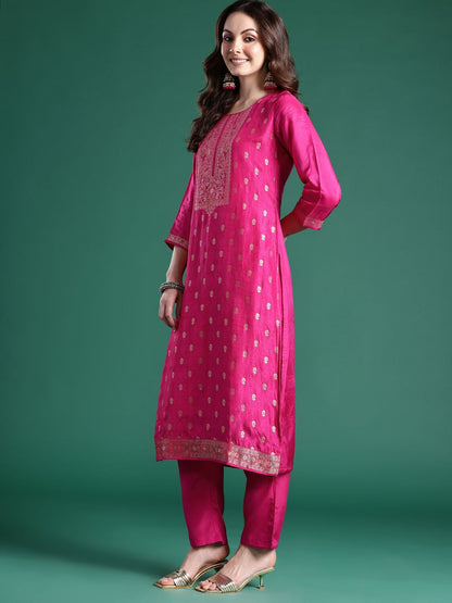 Dhiyona IE Women Ethnic Motifs Woven Design Kurta with Trousers & With Dupatta