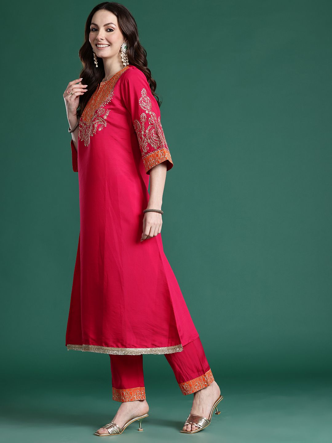 Ethnic Motifs Embroidered Regular Kurta with Trousers