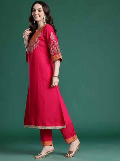 Ethnic Motifs Embroidered Regular Kurta with Trousers
