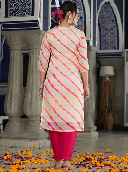 Dhiyona VA Women's Bandhani Dyed Regular Gotta Patti Kurta with Trousers & With Dupatta