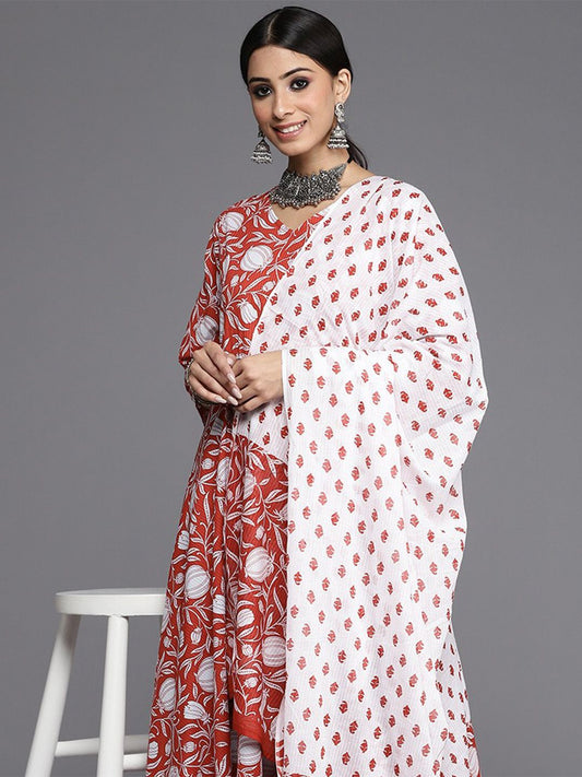 Dhiyona VA Women'sFloral Printed Pure Cotton Kurta with Trousers & With Dupatta