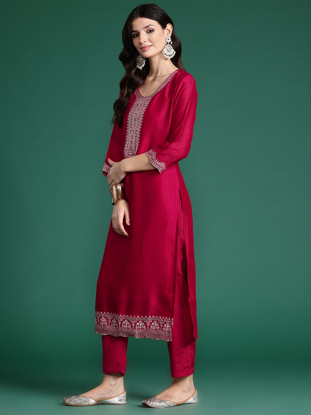 Ethnic Motifs Embroidered Sequinned Kurta With Trousers & Dupatta