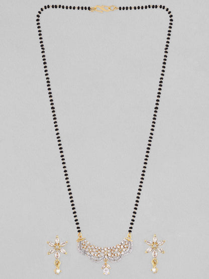 Dhiyona RJ Women's 22K Gold-Plated AD & Cubic Zirconia Studded Black Beaded Floral Mangalsutra Set