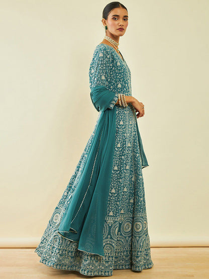 Dhiyona SO Women's Ethnic Motifs Embroidered Georgette Kurta With Churidar & Dupatta