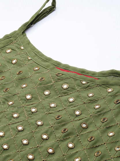 Dhiyona PD Women Women Green Mirror Work Jashn Kurta with Palazzos & With Dupatta