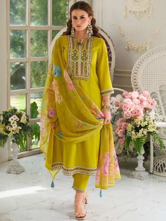 Women Ethnic Motifs Embroidered A-Line Kurta with Trousers & Dupatta