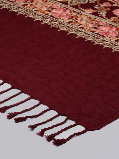 Dhiyona PA Women Maroon & Purple Embroidered Shawl