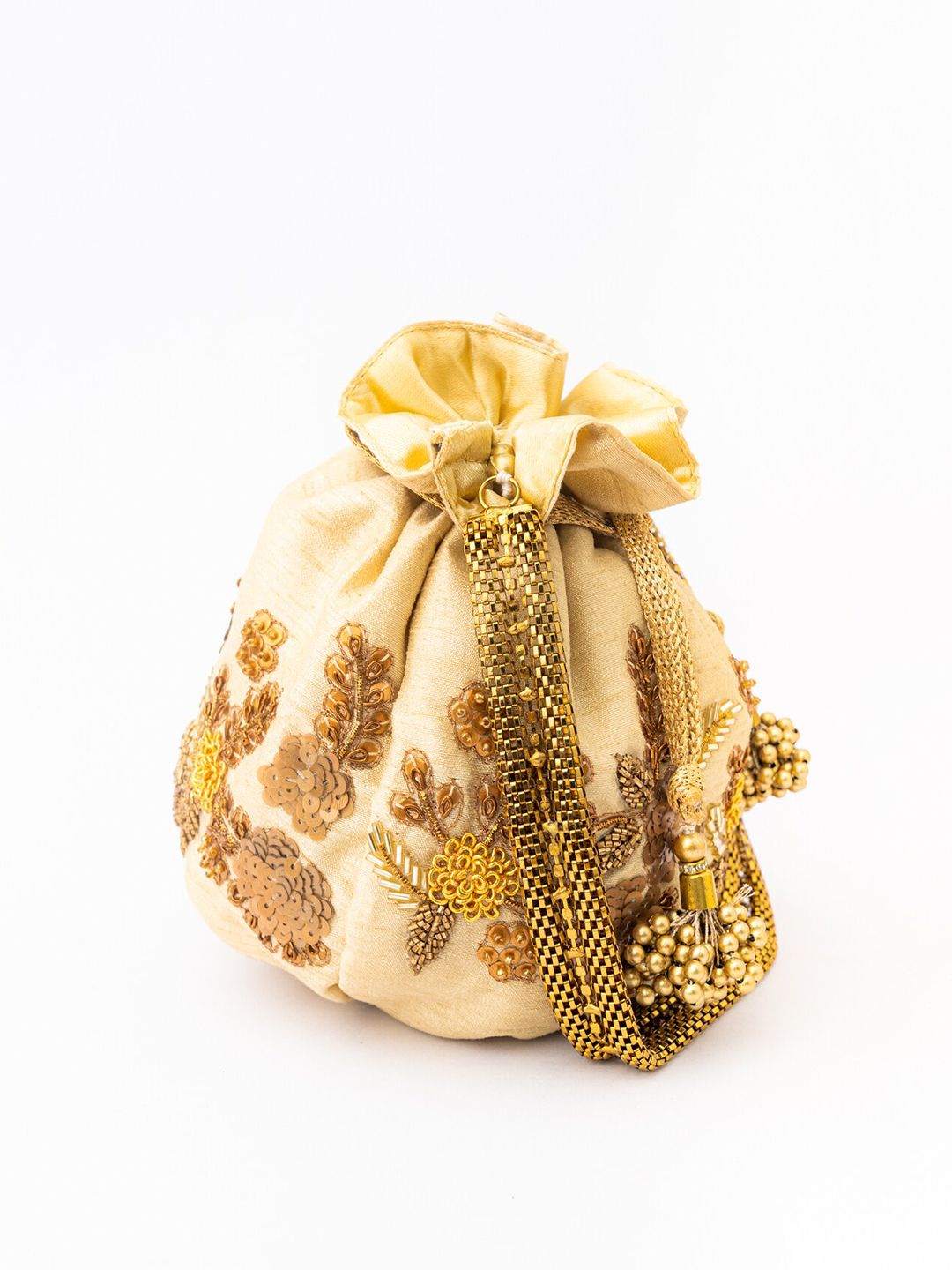 Dhiyona NR Women Cream Embroidered Potli Bag