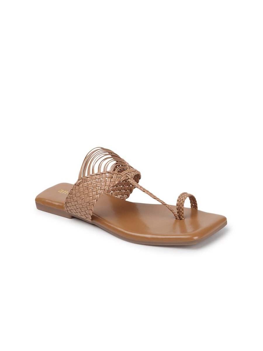 Dhiyona AK Beige Textured Open Toe Flats