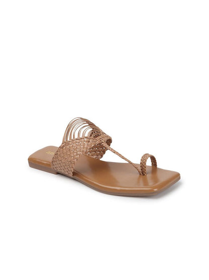 Dhiyona AK Beige Textured Open Toe Flats
