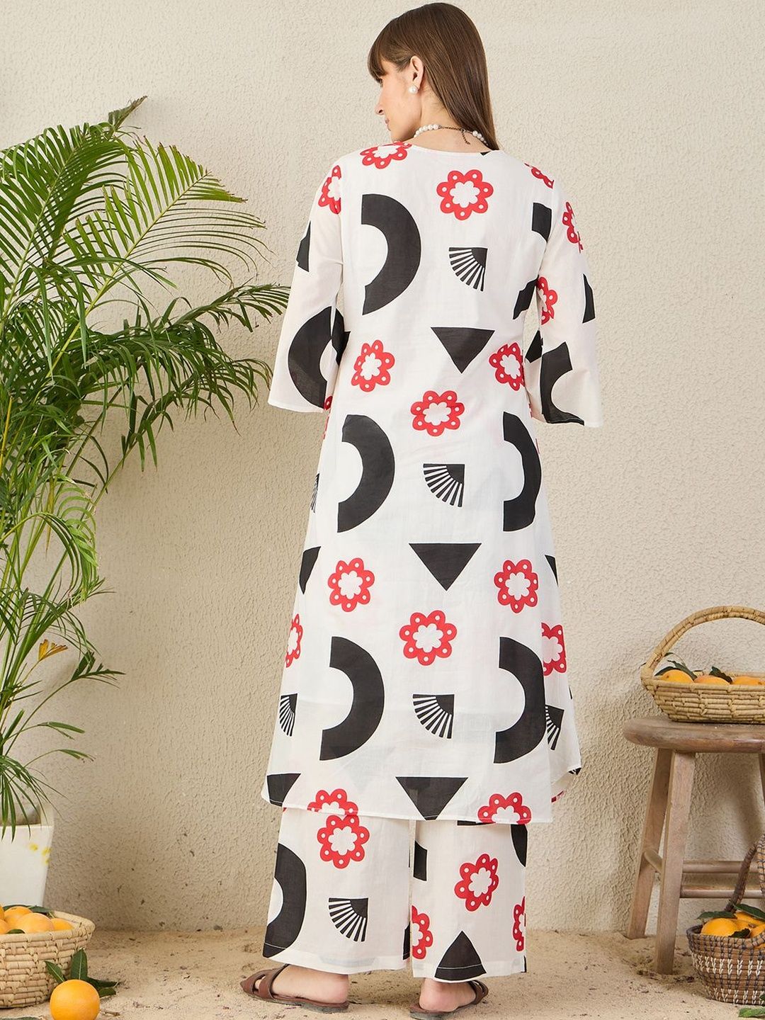 Geometric Printed A-Line Pure Cotton Kurta With Palazzo