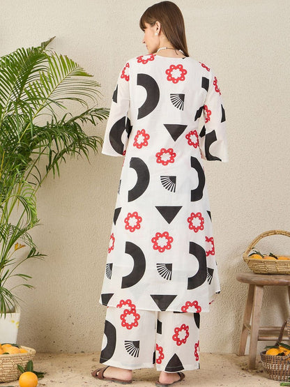 Geometric Printed A-Line Pure Cotton Kurta With Palazzo